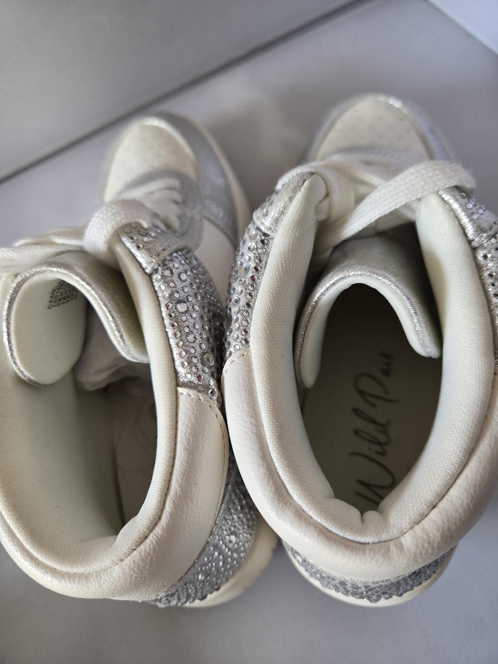 Wild Pair Silver and White Rhinestone High-Top Sneakers - Picture 6 of 7